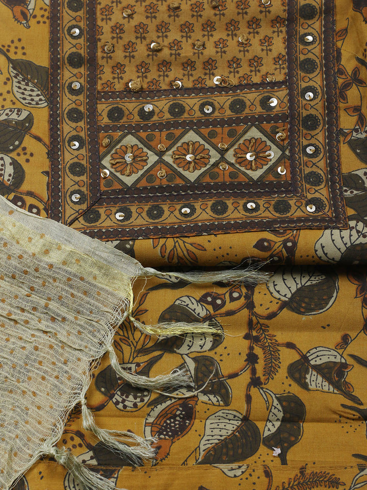 Printed Cotton Blend Unstitched Suit With Pant &amp; Dupatta