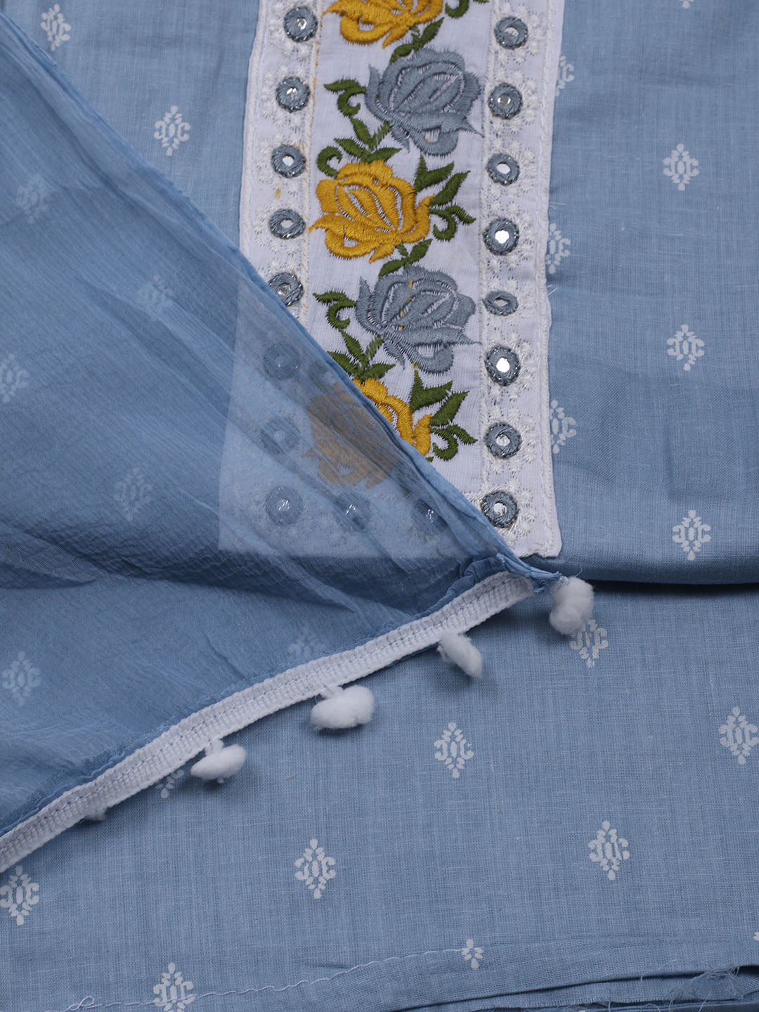 Printed Cotton Blend Unstitched Suit With Dupatta