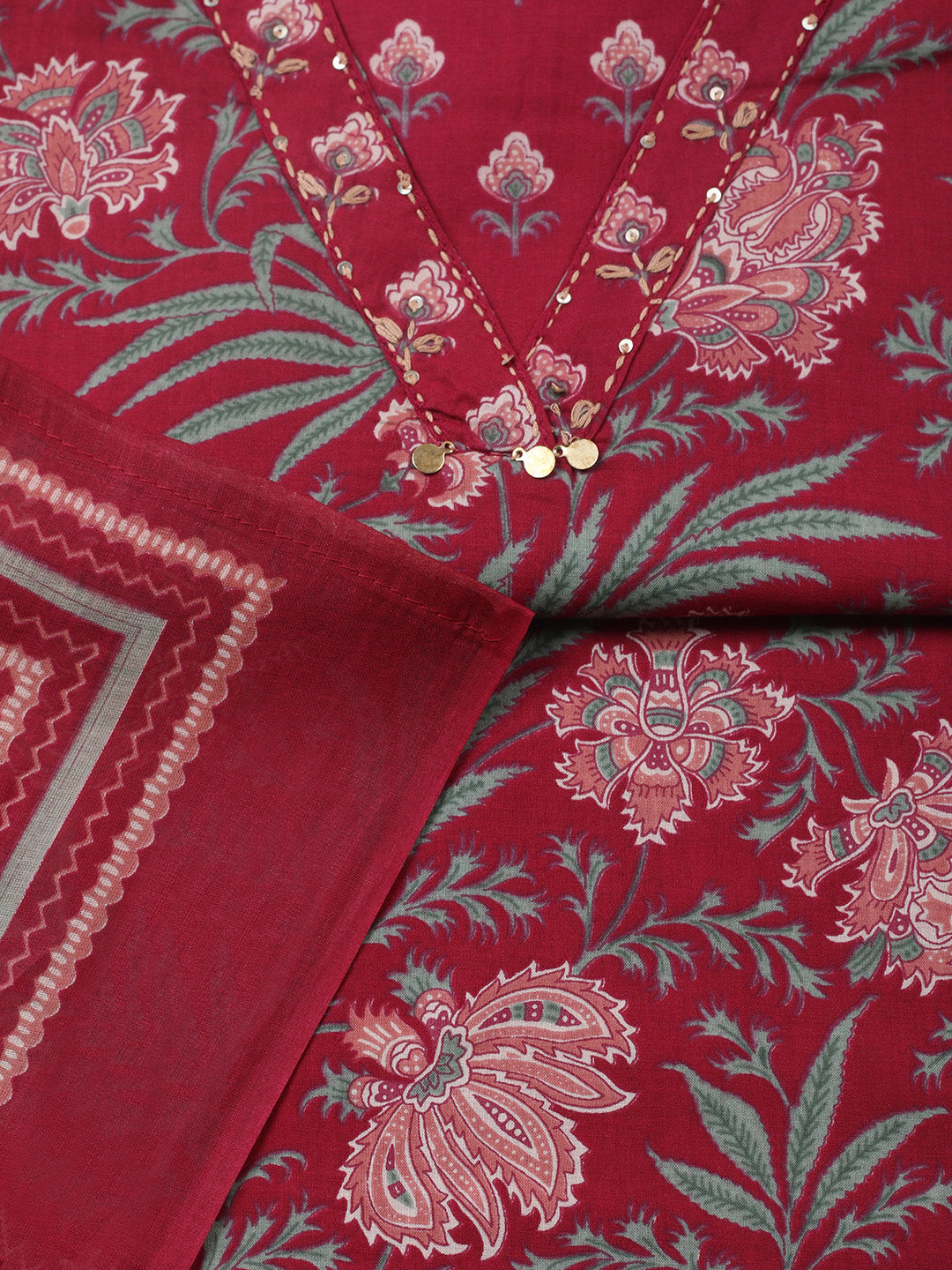 Printed Chanderi Unstitched Suit With Pant &amp; Dupatta