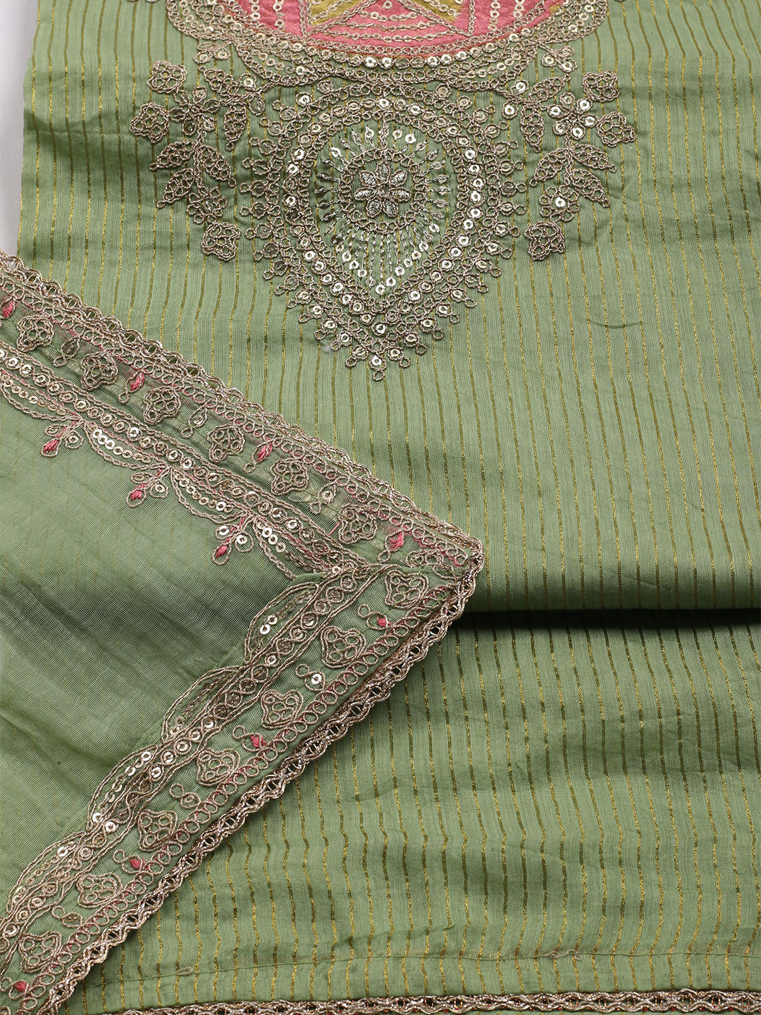 Neck Embroidered Chanderi Unstitched Suit With Dupatta