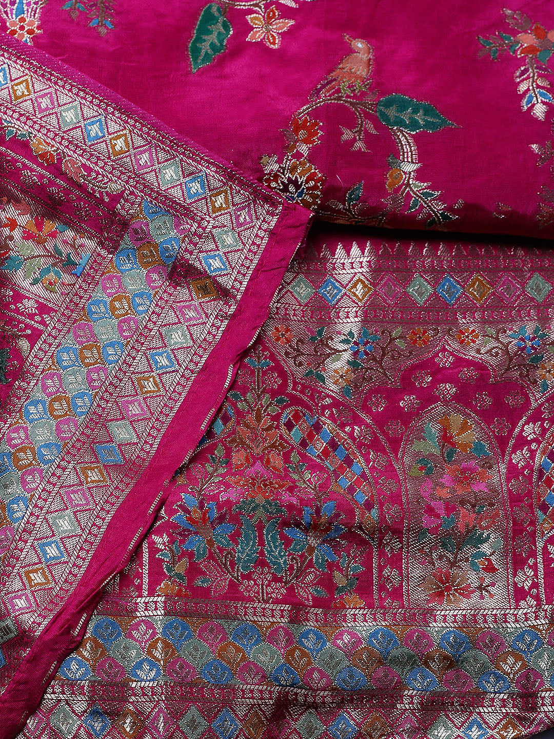 Woven Design Dola Silk Unstitched Suit With Pant &amp; Dupatta
