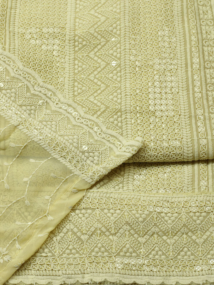 Embroidered Georgette Unstitched Suit With Pant &amp; Dupatta