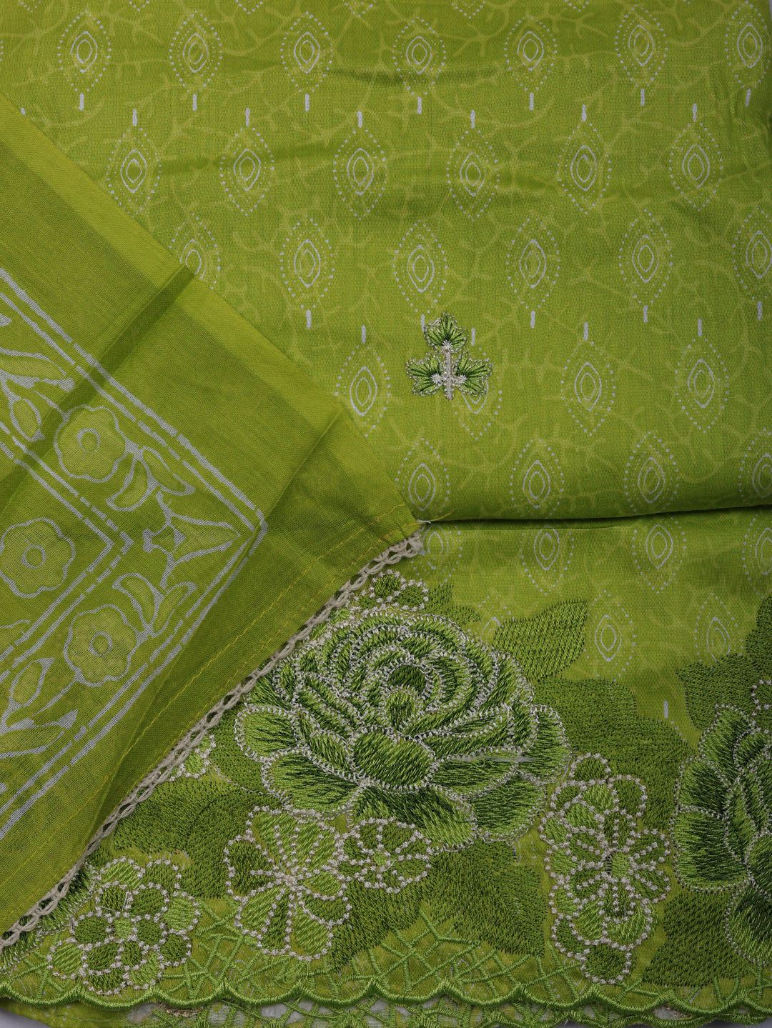 Printed Cotton Blend Unstitched Suit With Pant &amp; Dupatta