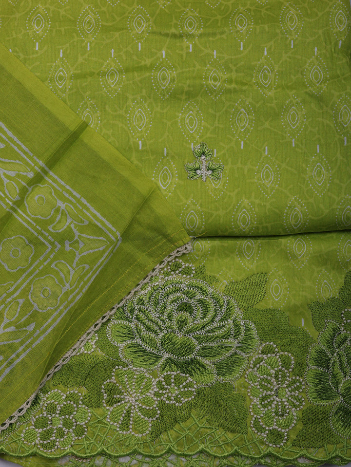 Printed Cotton Blend Unstitched Suit With Pant &amp; Dupatta