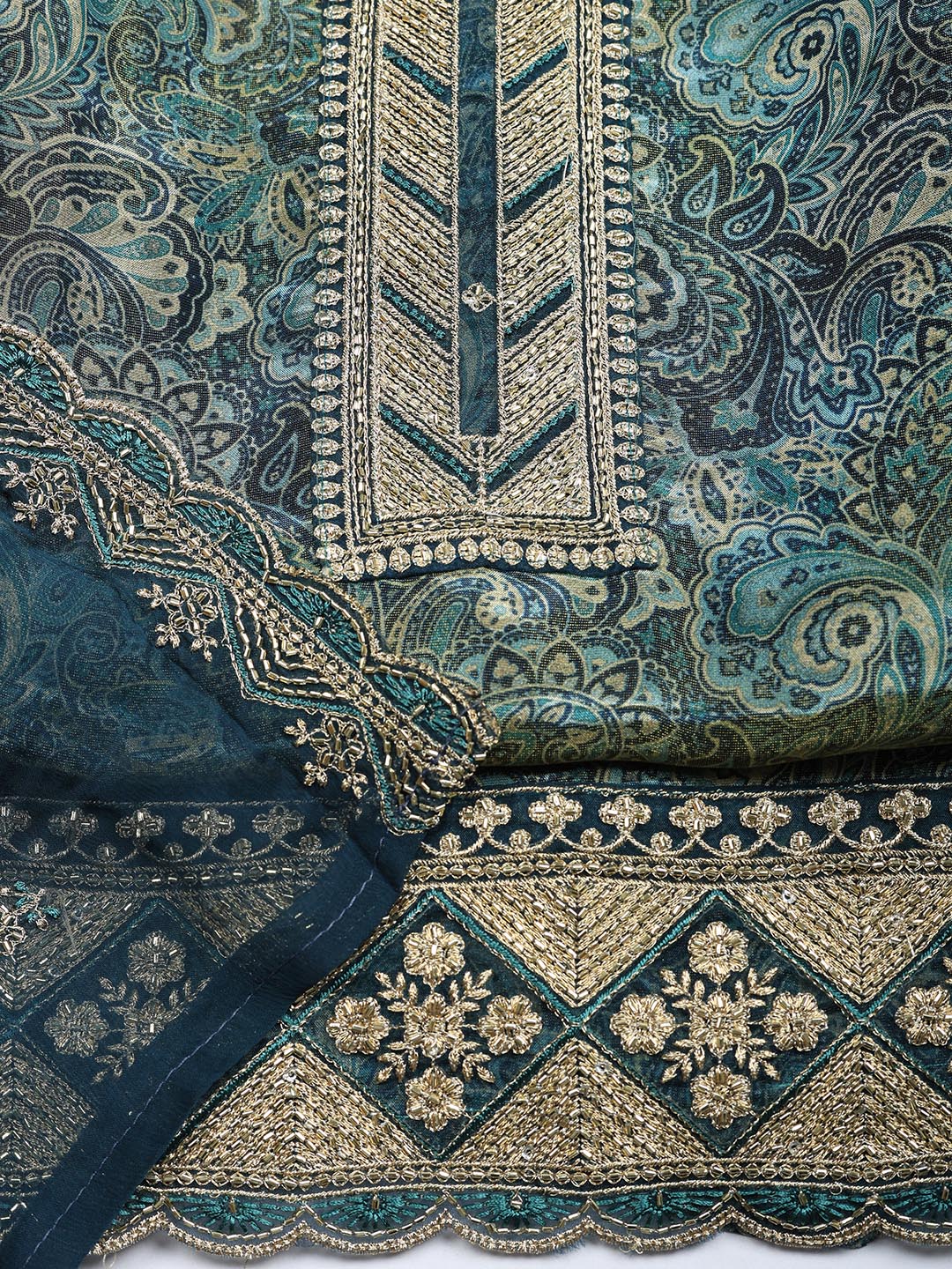 Embroidered Tissue Unstitched Suit With Pant &amp; Dupatta