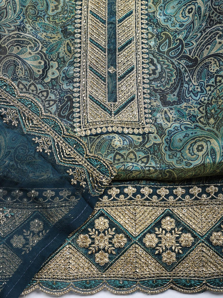 Embroidered Tissue Unstitched Suit With Pant &amp; Dupatta