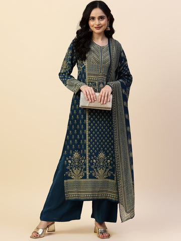 Digital Printed Crepe Kurta With Palazzo & Dupatta