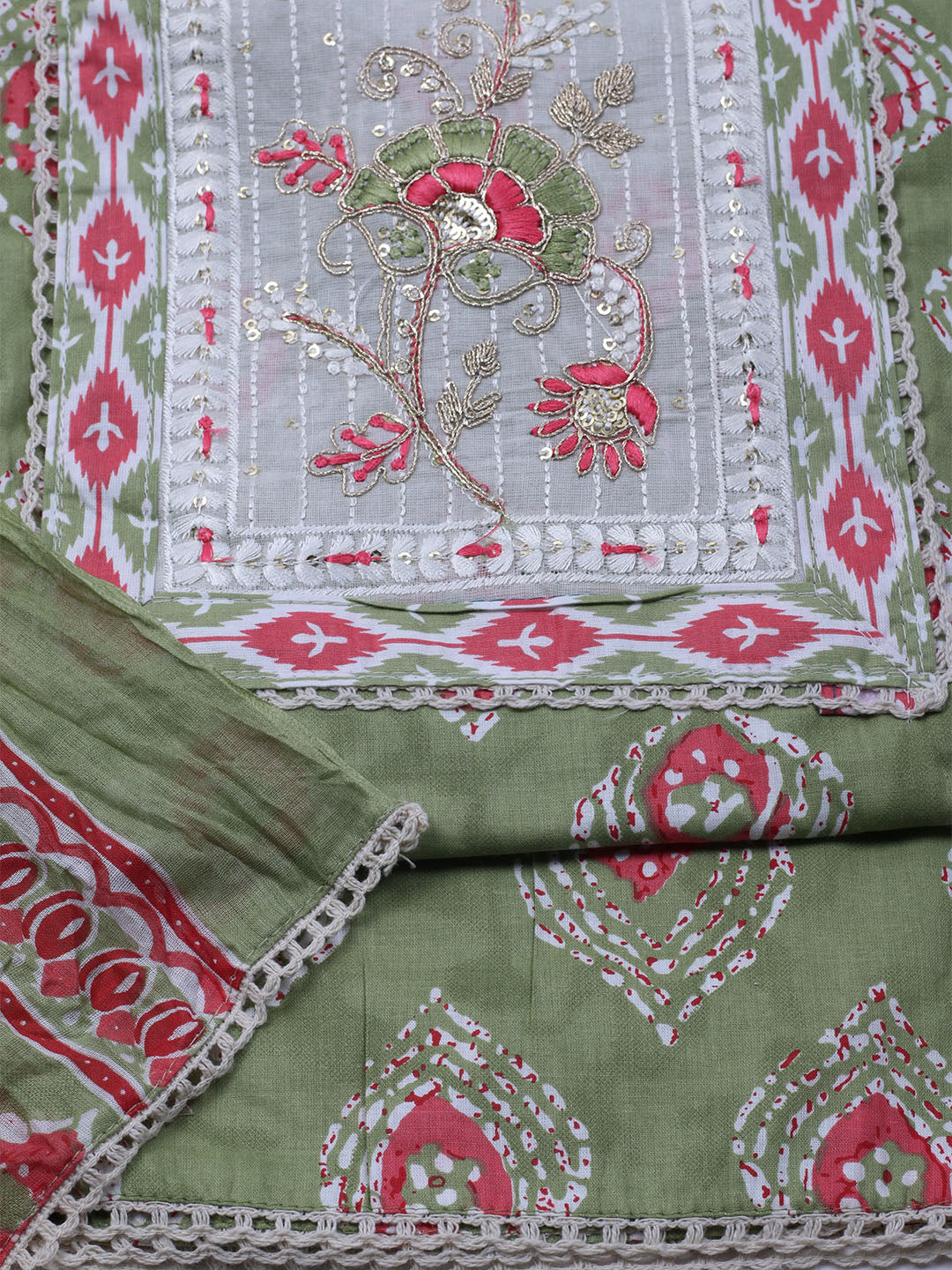 Embroidered Cotton Blend Unstitched Suit With Dupatta