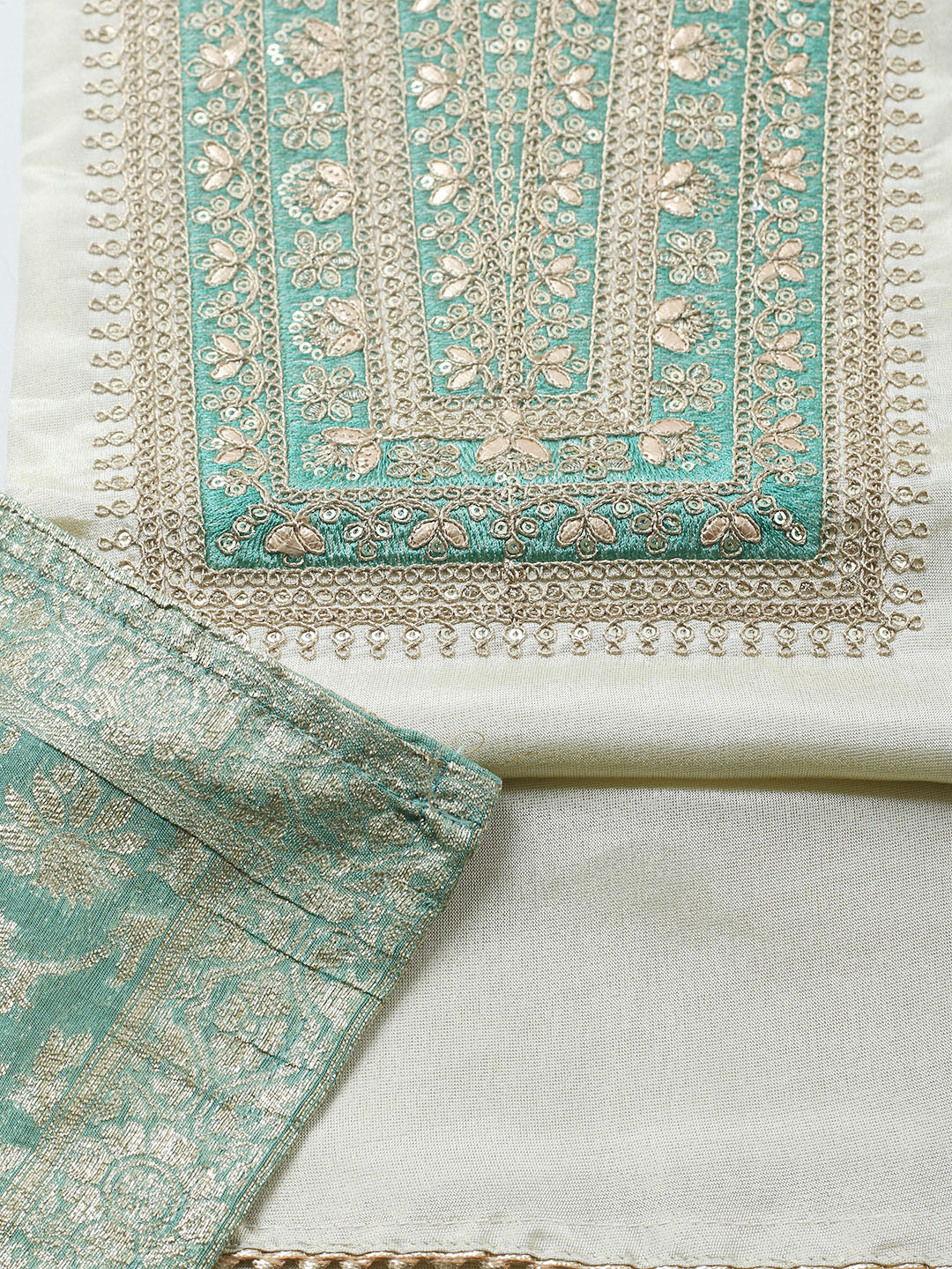 Embroidered Tissue Unstitched Suit With Pant &amp; Dupatta