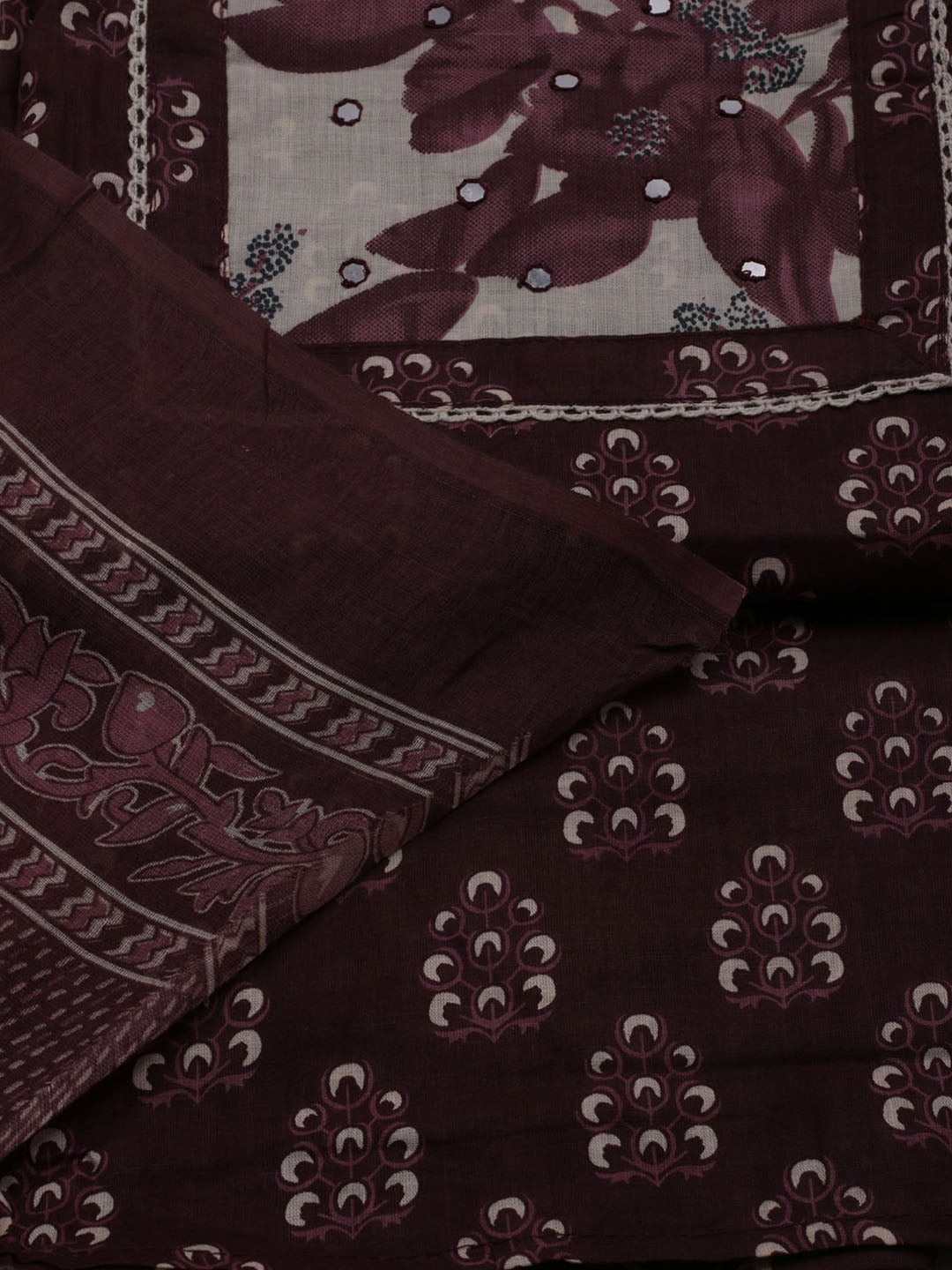 Printed Cotton Blend Unstitched Suit With Dupatta