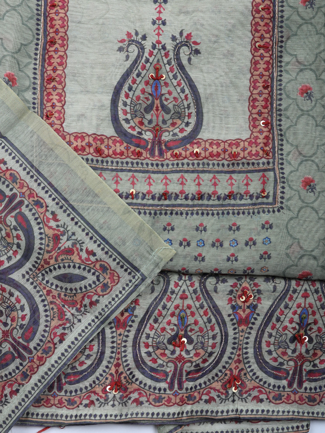 Embellished Chanderi Unstitched Suit With Pant &amp; Dupatta
