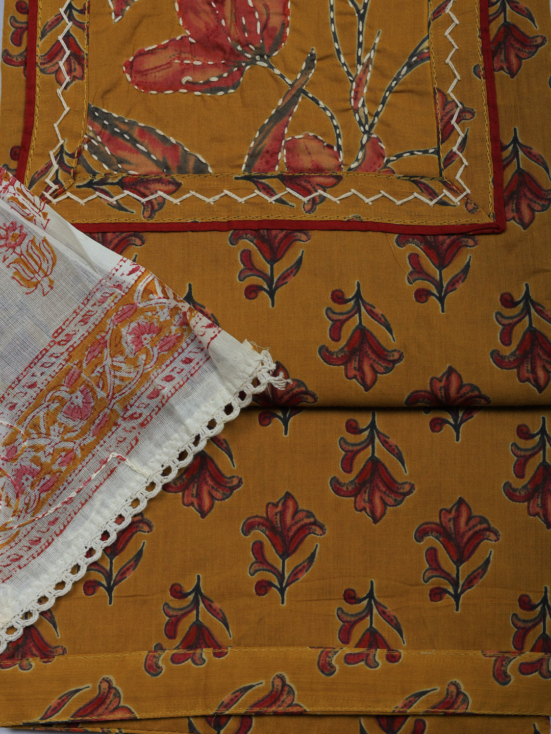Printed Cotton Blend Unstitched Suit With Pant &amp; Dupatta