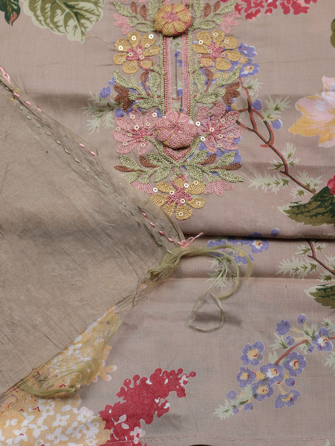 Embroidered Muslin Unstitched Suit With Pant &amp; Dupatta