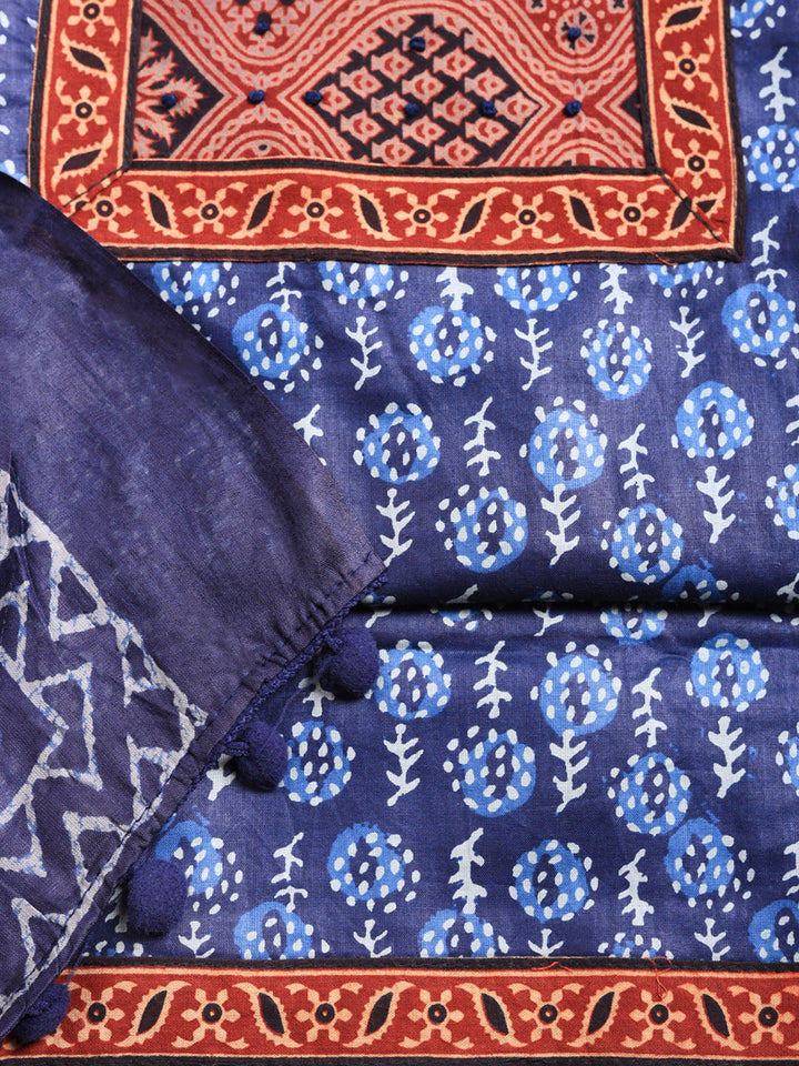 Printed Cotton Blend Unstitched Suit With Pant &amp; Dupatta