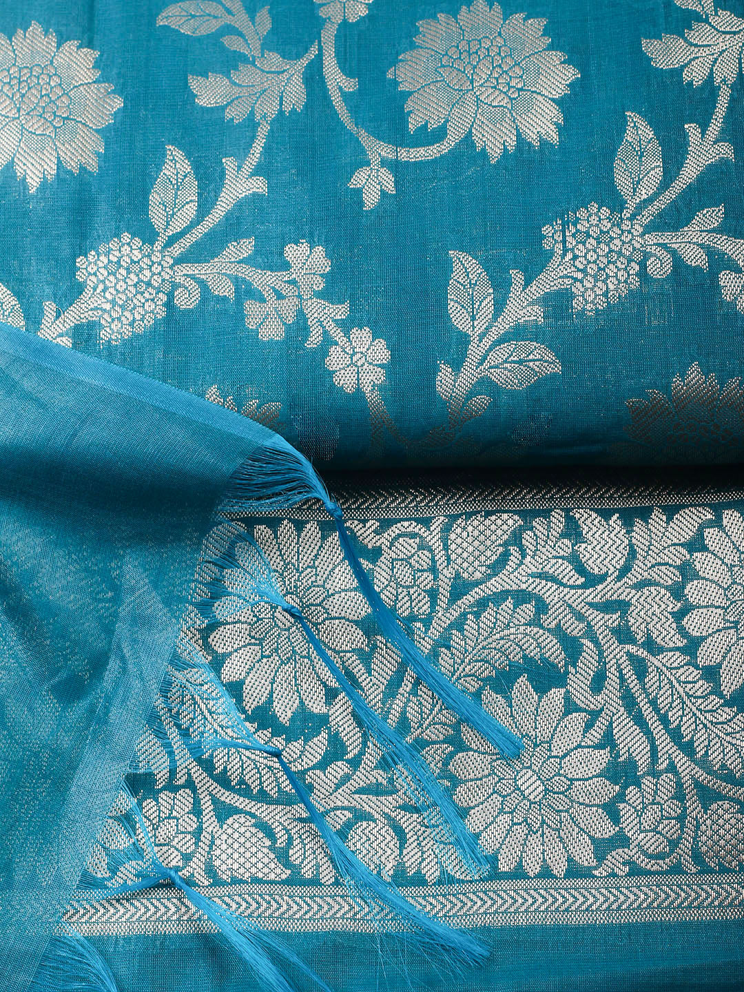 Woven Design Chanderi Unstitched Suit With Pant Dupatta