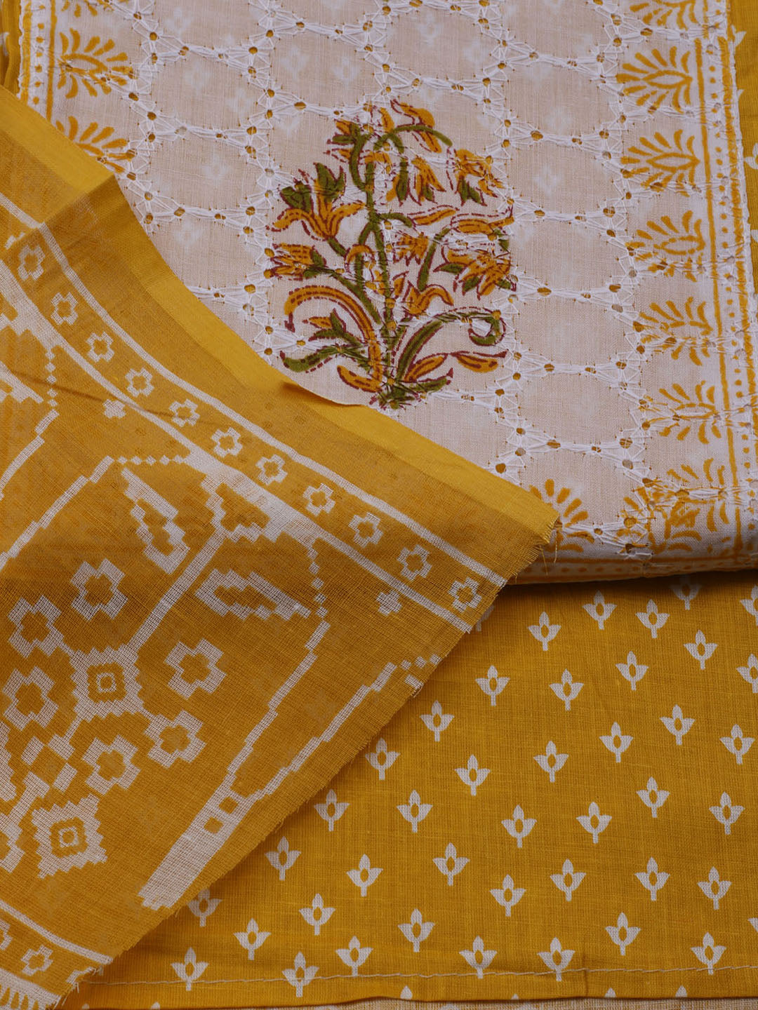 Printed Cotton Blend Unstitched Suit With Dupatta
