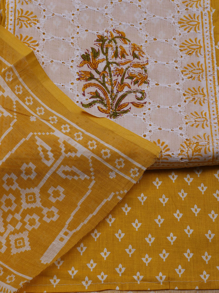 Printed Cotton Blend Unstitched Suit With Dupatta