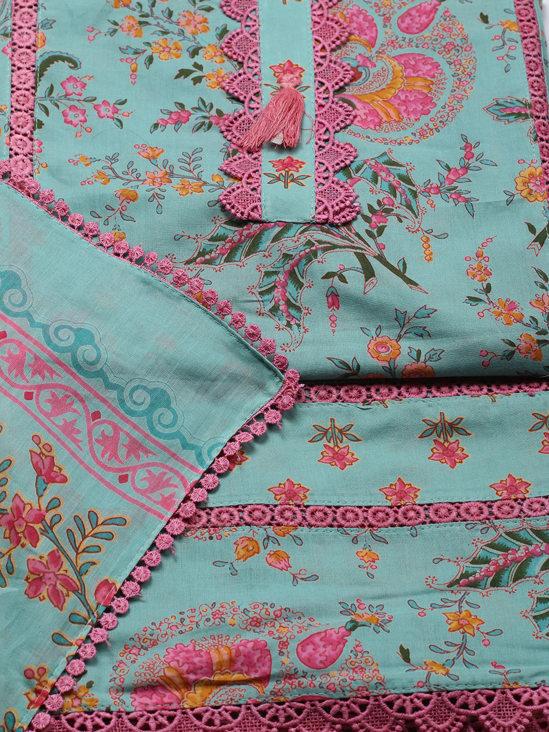 Embroidered Cotton Blend Unstitched Suit With Pant &amp; Dupatta