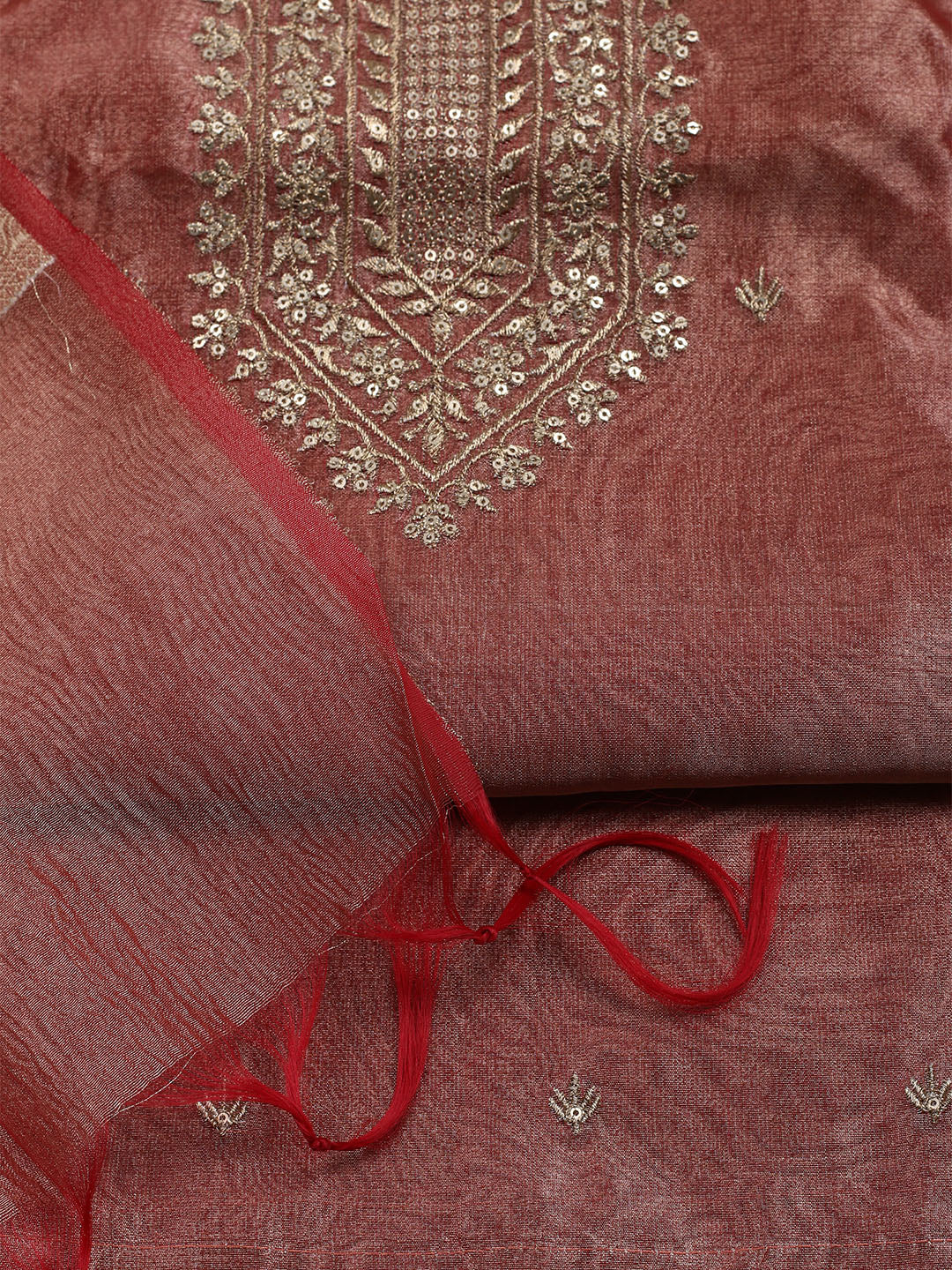 Neck Embroidered Tissue Unstitched Suit With Dupatta
