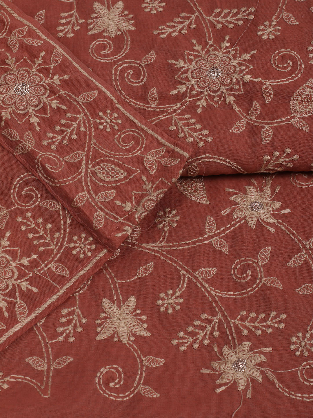 Embroidered Chanderi Unstitched Suits Casual Suit With Pant &amp; Dupatta