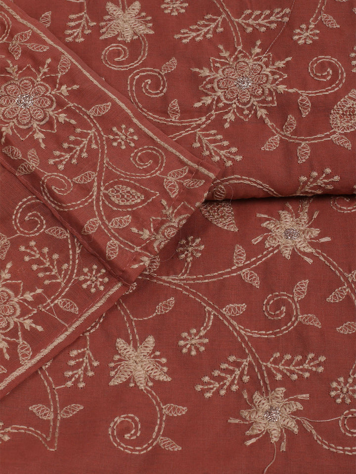 Embroidered Chanderi Unstitched Suits Casual Suit With Pant &amp; Dupatta