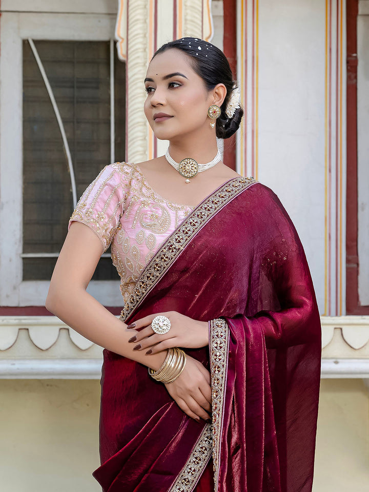 Embroidered Satin Saree