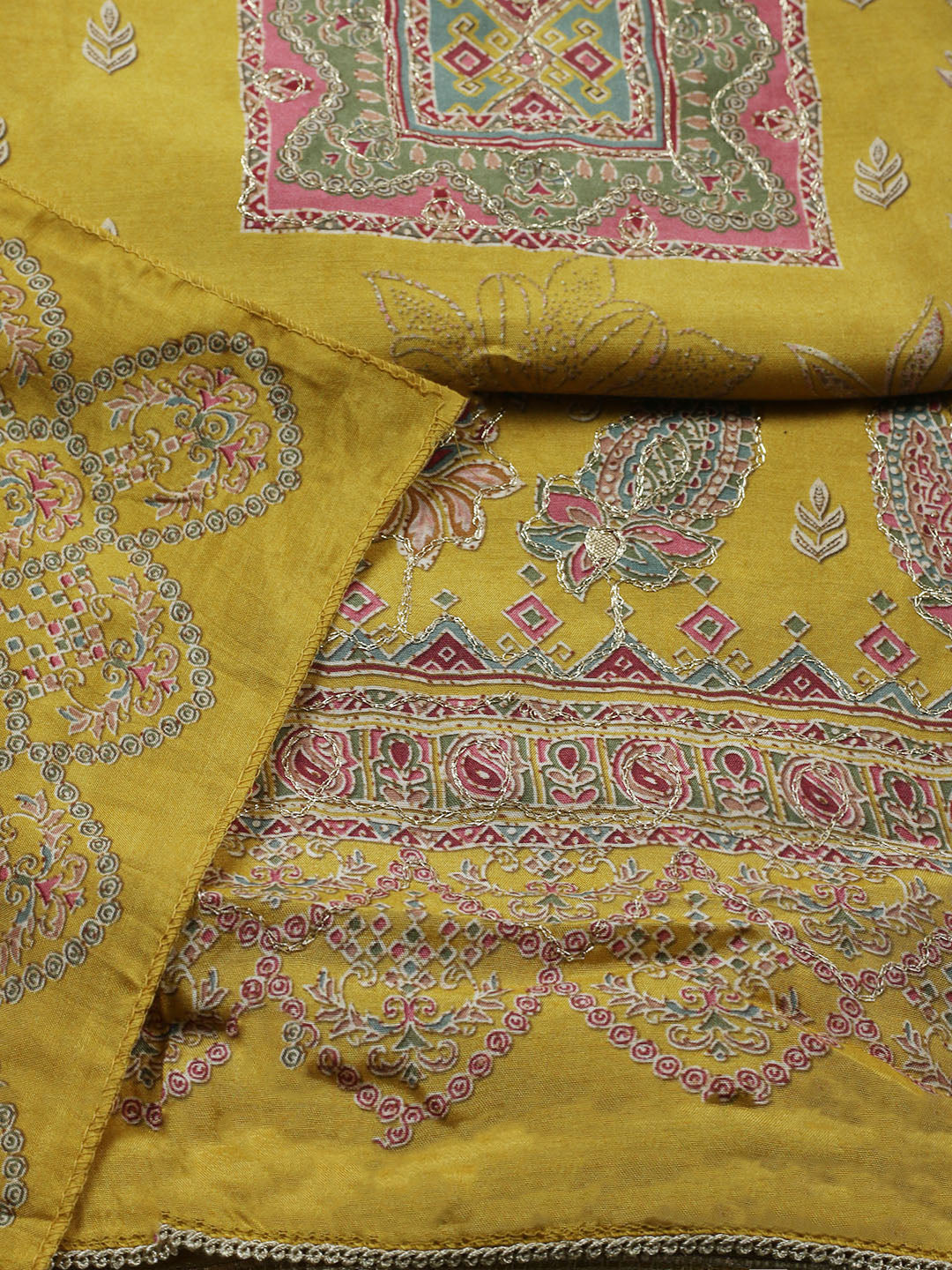 Embroidered Muslin Unstitched Suit With Pant Dupatta