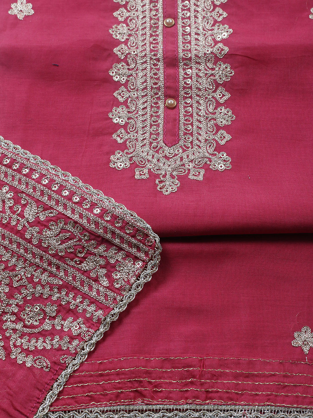 Embroidered Chanderi Unstitched Suit With Pant &amp; Dupatta