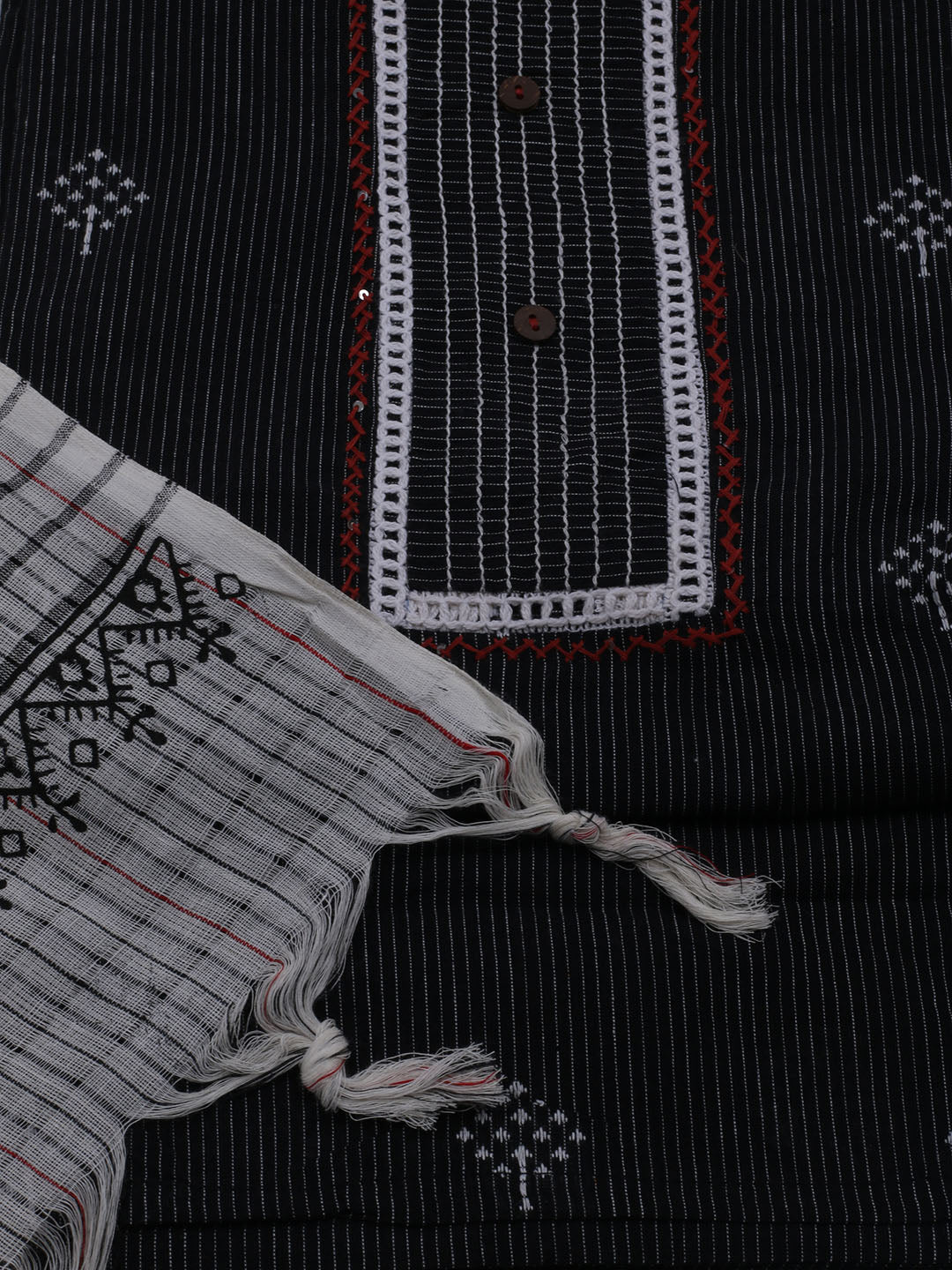 Patch Neck Cotton Blend Unstitched Suit With Dupatta