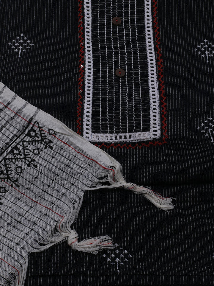 Patch Neck Cotton Blend Unstitched Suit With Dupatta