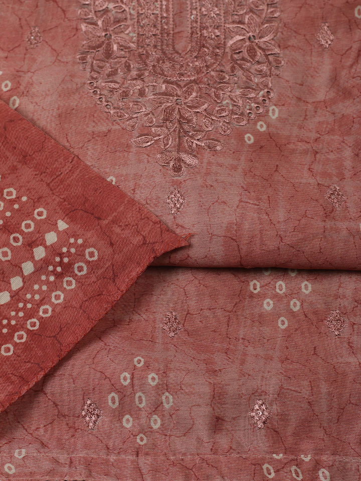Printed Chanderi Unstitched Suit With Pant &amp; Dupatta