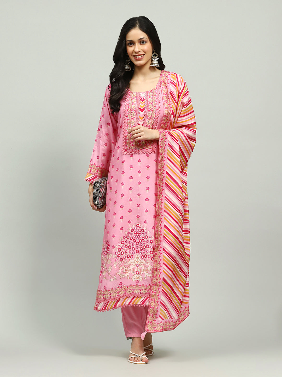 Printed Muslin Kurta With Pants & Dupatta