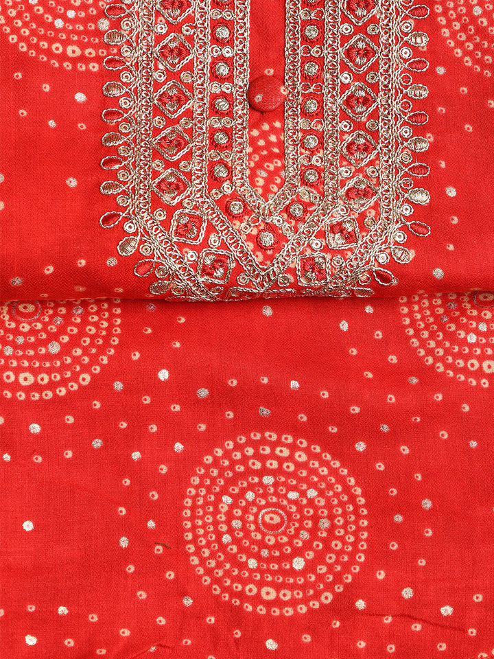 Neck Embroidered Cotton Blend Unstitched Suit With Dupatta