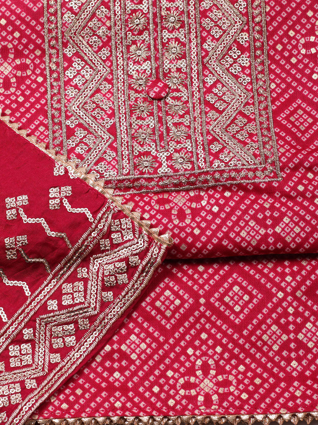 Embroidered Cotton Unstitched Suit With Pant &amp; Dupatta