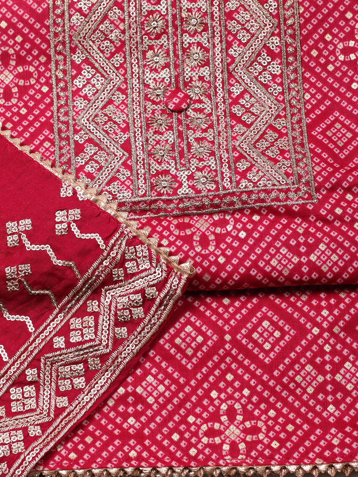 Embroidered Cotton Unstitched Suit With Pant &amp; Dupatta