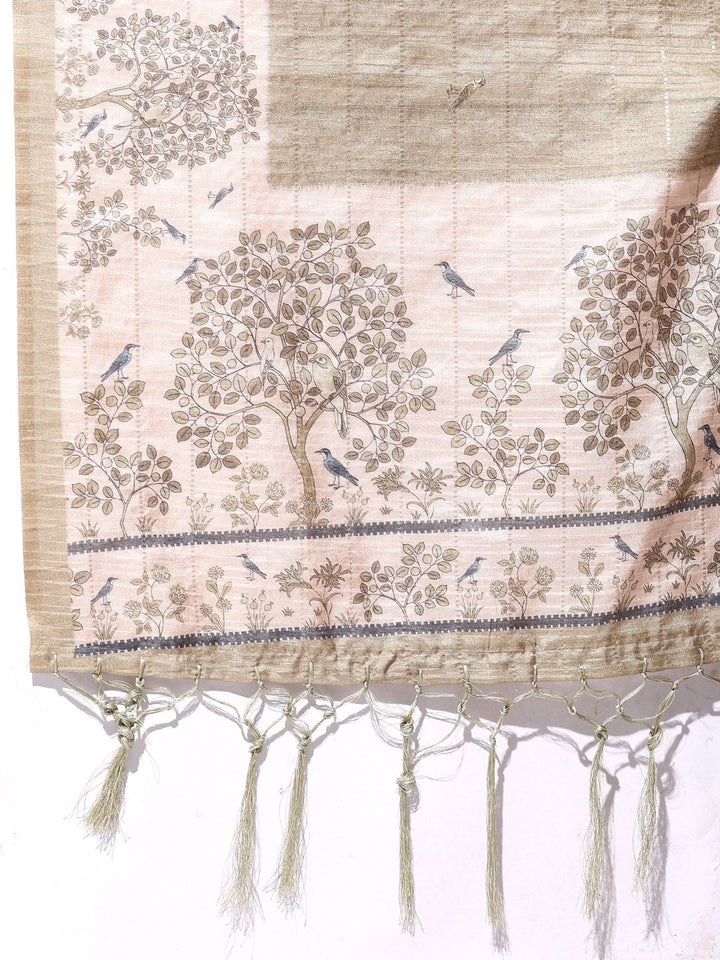 Floral Printed Tussar Silk Saree