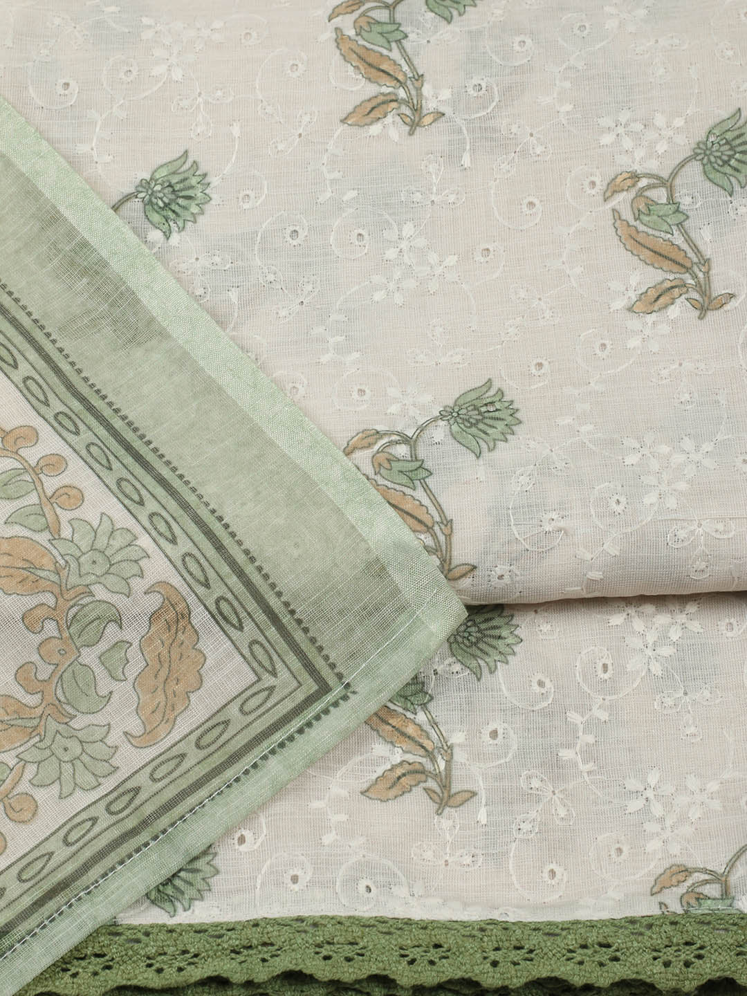 Embroidered Cotton Blend Unstitched Suit With Pant &amp; Dupatta