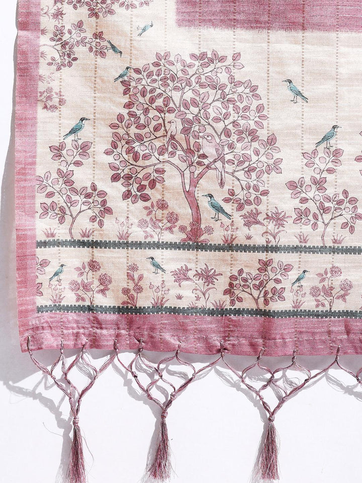 Floral Printed Tussar Silk Saree