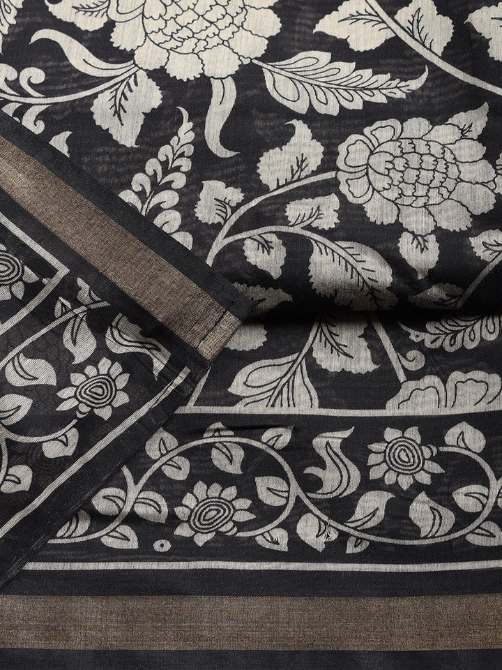 Printed Cotton Blend Unstitched Suit With Pant &amp; Dupatta