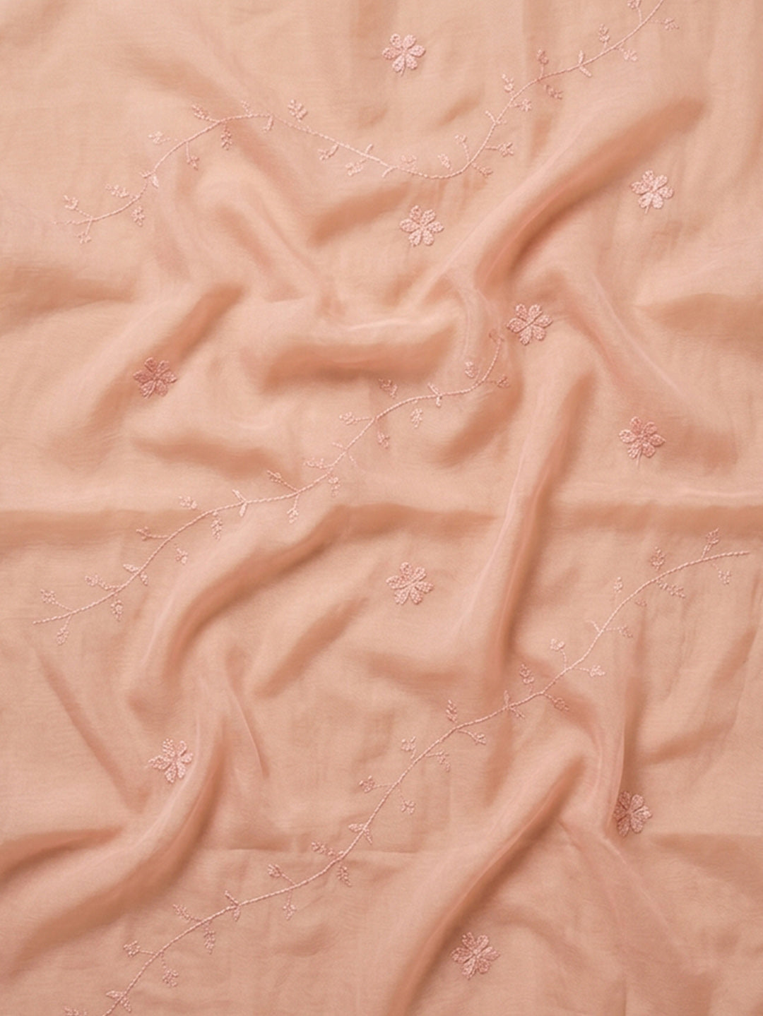 Peach Printed Cotton Blend Unstitched Suit &amp; Pant With Cotton Dupatta