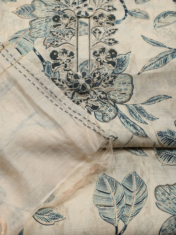Embroidered Cotton Blend Unstitched Suit With Pant &amp; Dupatta
