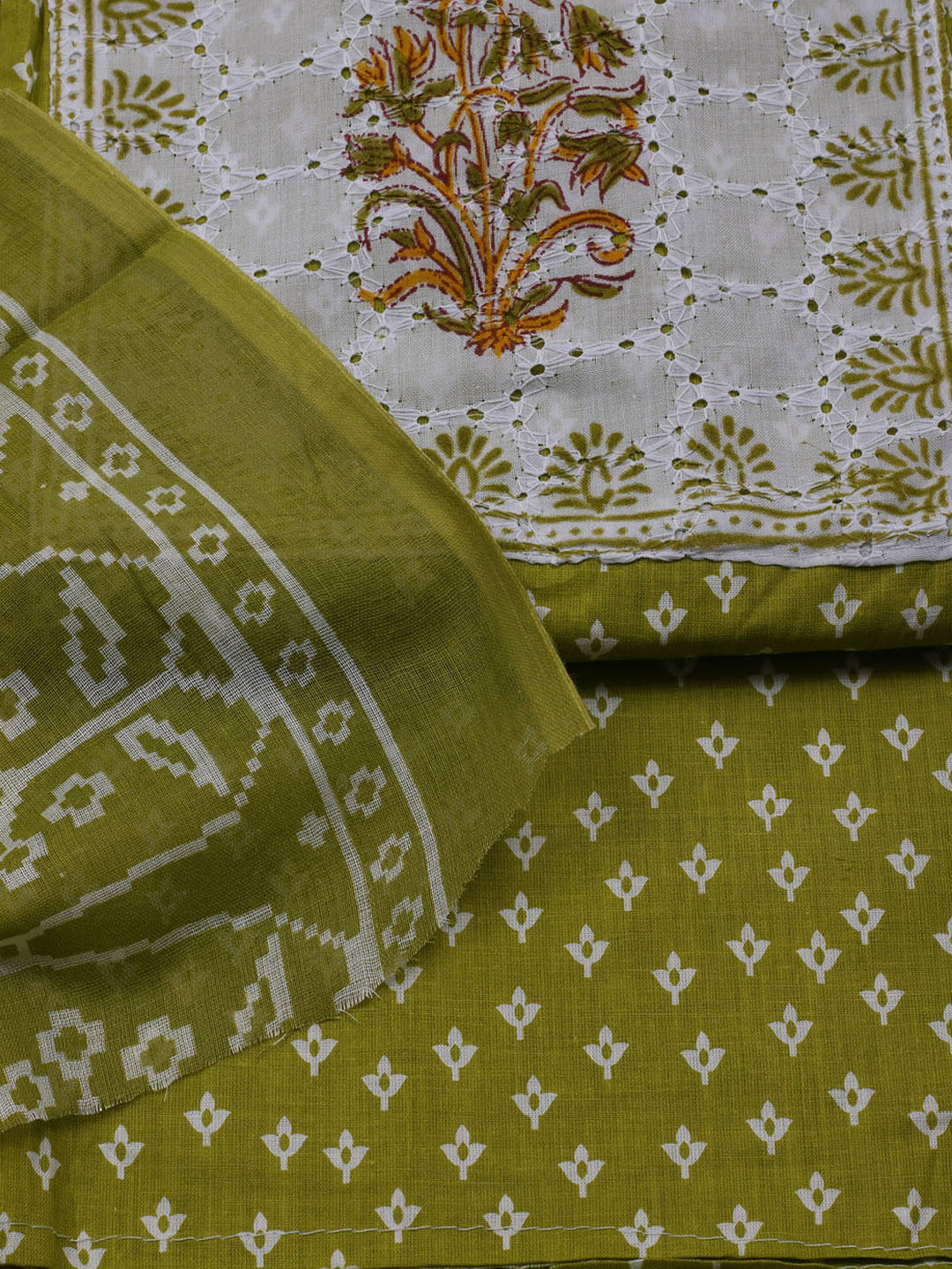 Printed Cotton Blend Unstitched Suit With Dupatta