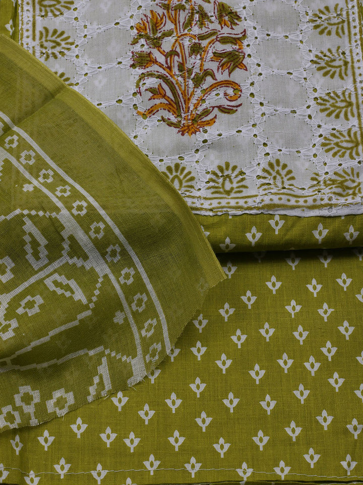 Printed Cotton Blend Unstitched Suit With Dupatta