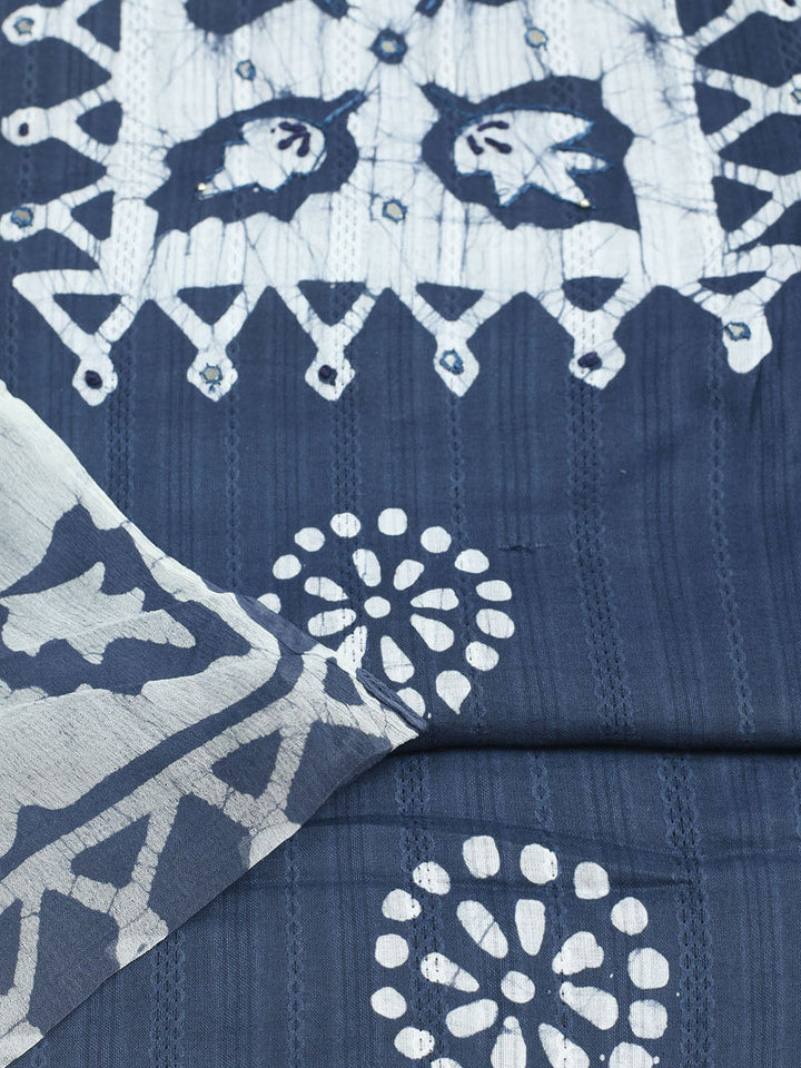 Printed Cotton Unstitched Suit With Pant &amp; Dupatta