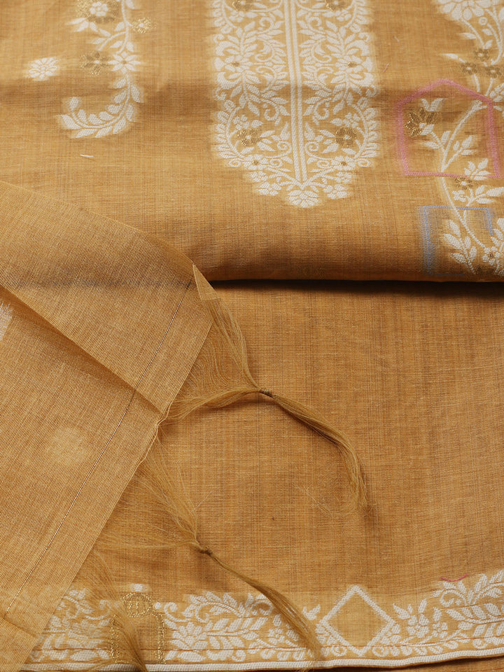 Printed Chanderi Unstitched Suit With Pant &amp; Dupatta