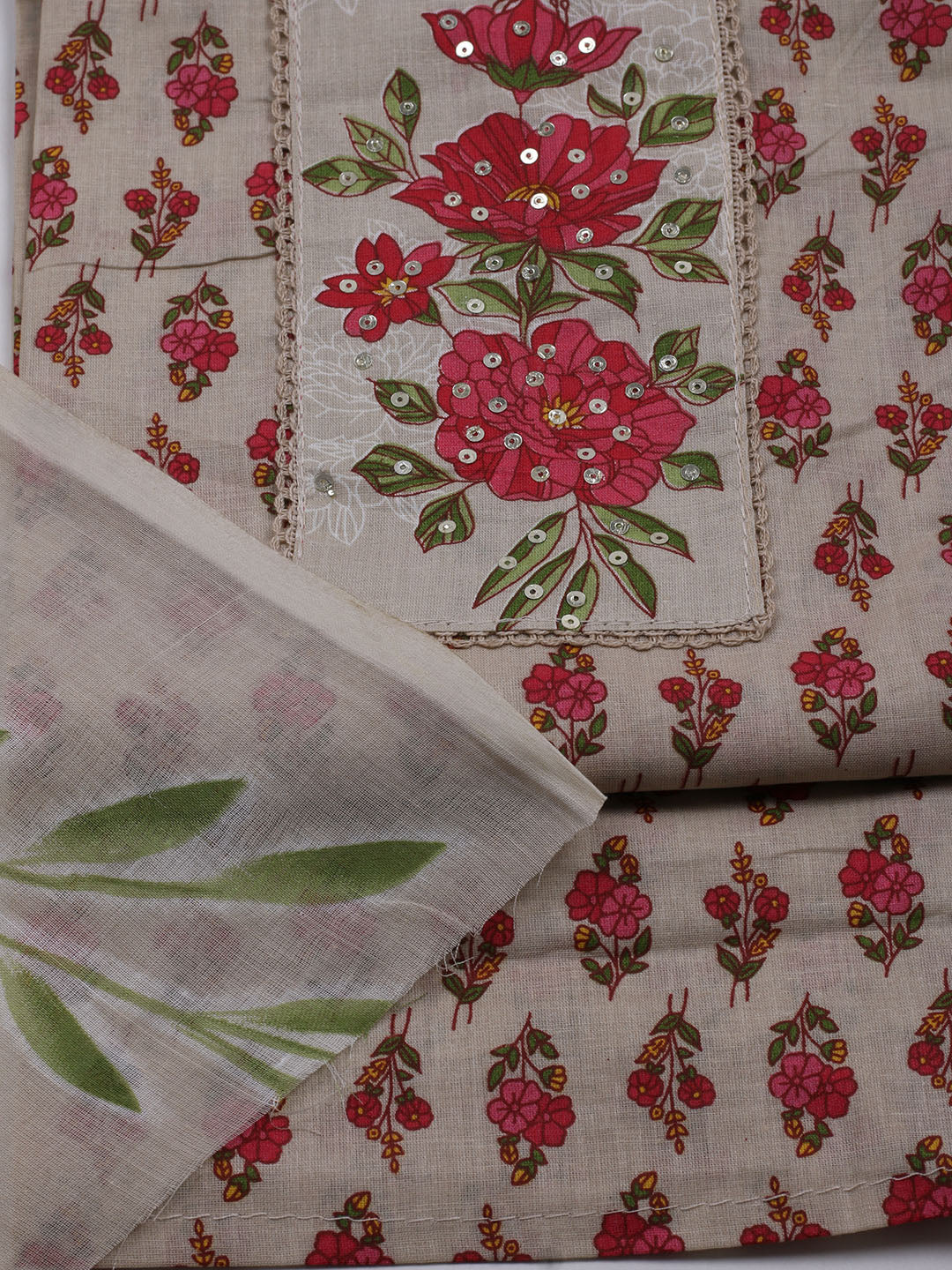Floral Printed Cotton Blend Unstitched Suit With Dupatta