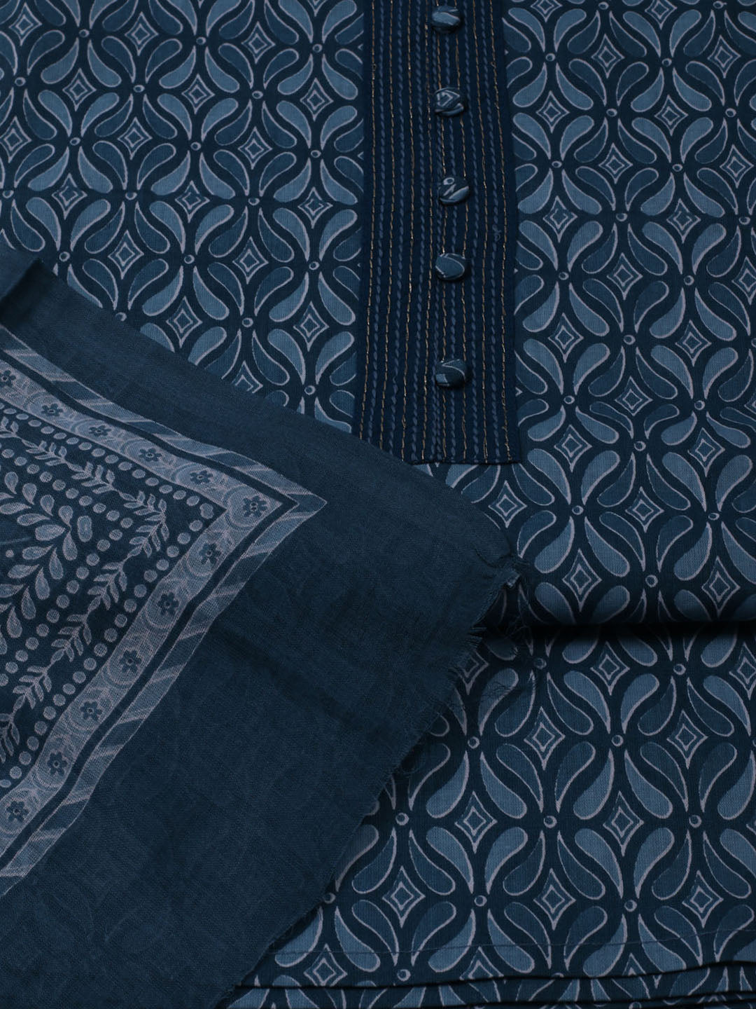 Printed Cotton Blend Unstitched Suit With Dupatta