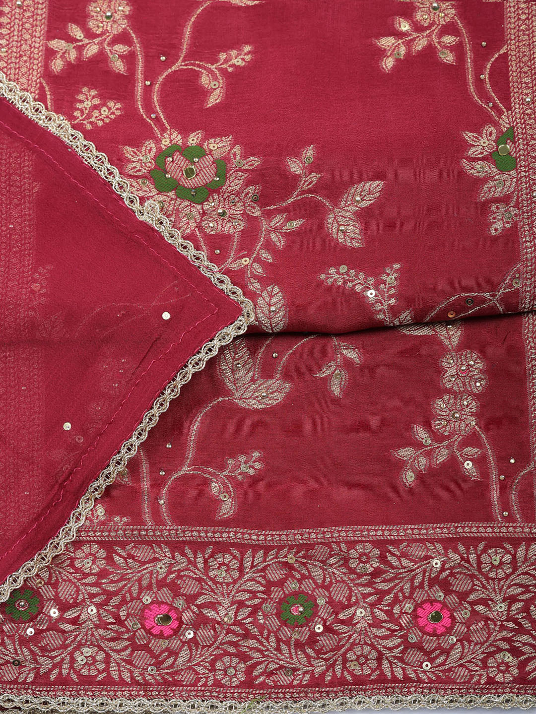 Woven Design Chanderi Unstitched Suit With Pant &amp; Dupatta
