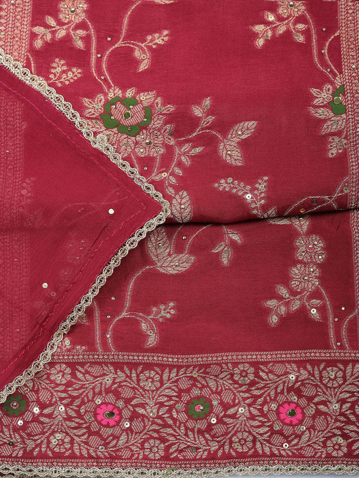 Woven Design Chanderi Unstitched Suit With Pant &amp; Dupatta