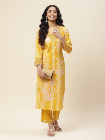 Printed Cotton Kurta With Pants Straight